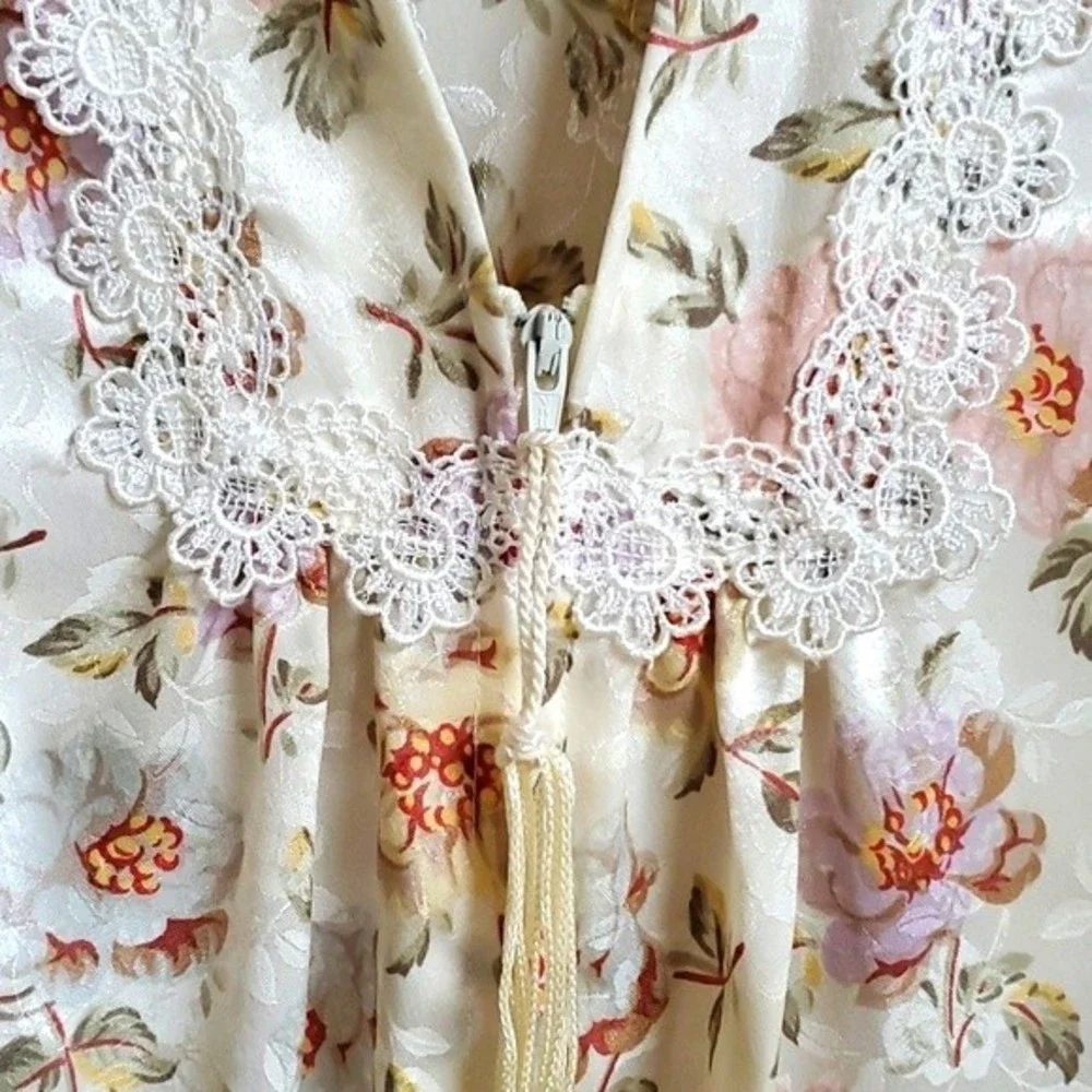 Vintage Christian Dior Long Night Gown Satin Robe Grandma Style Floral Size L - Picture 6 of 12